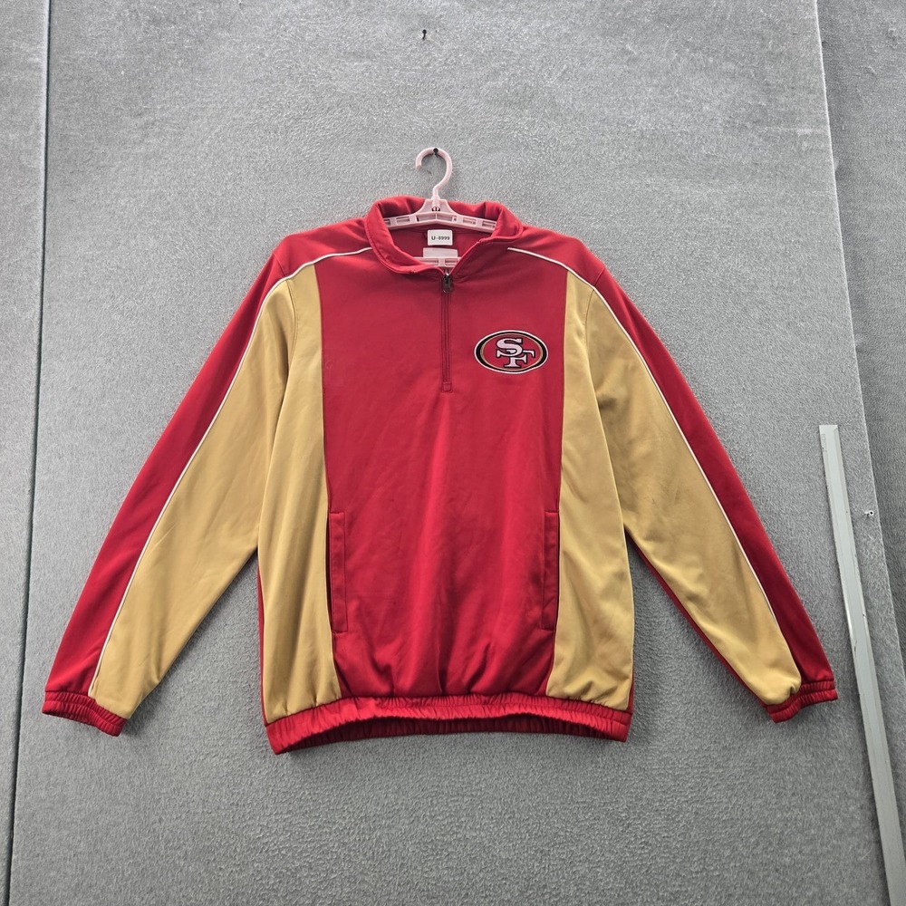VINTAGE San Francisco 49ers Men Sweatshirt L Red NFL Colorblock Fleece Logo READ